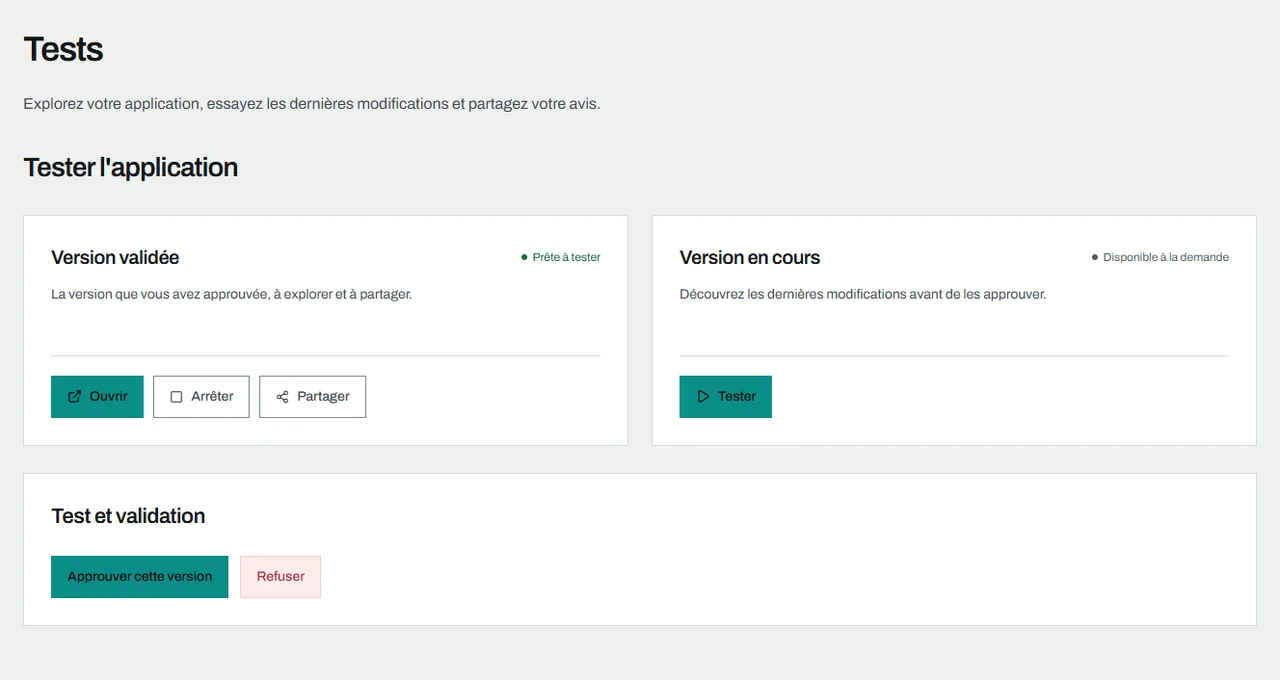 Les deux versions à essayer, et l’approbation de celle en cours